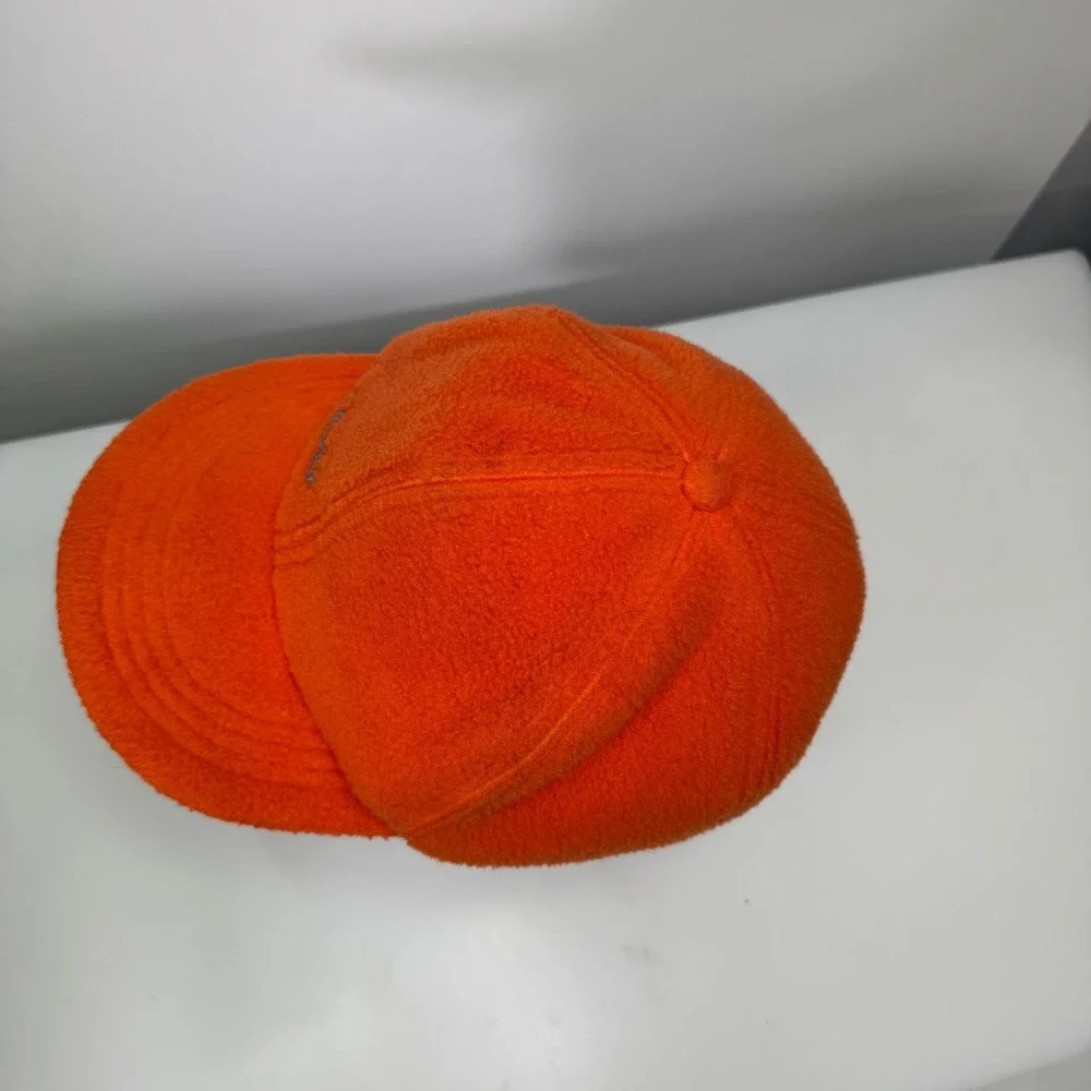 Vintage Gander Mountain Fleece Hat Mens Large Orange USA Made Hunting Safety Cap